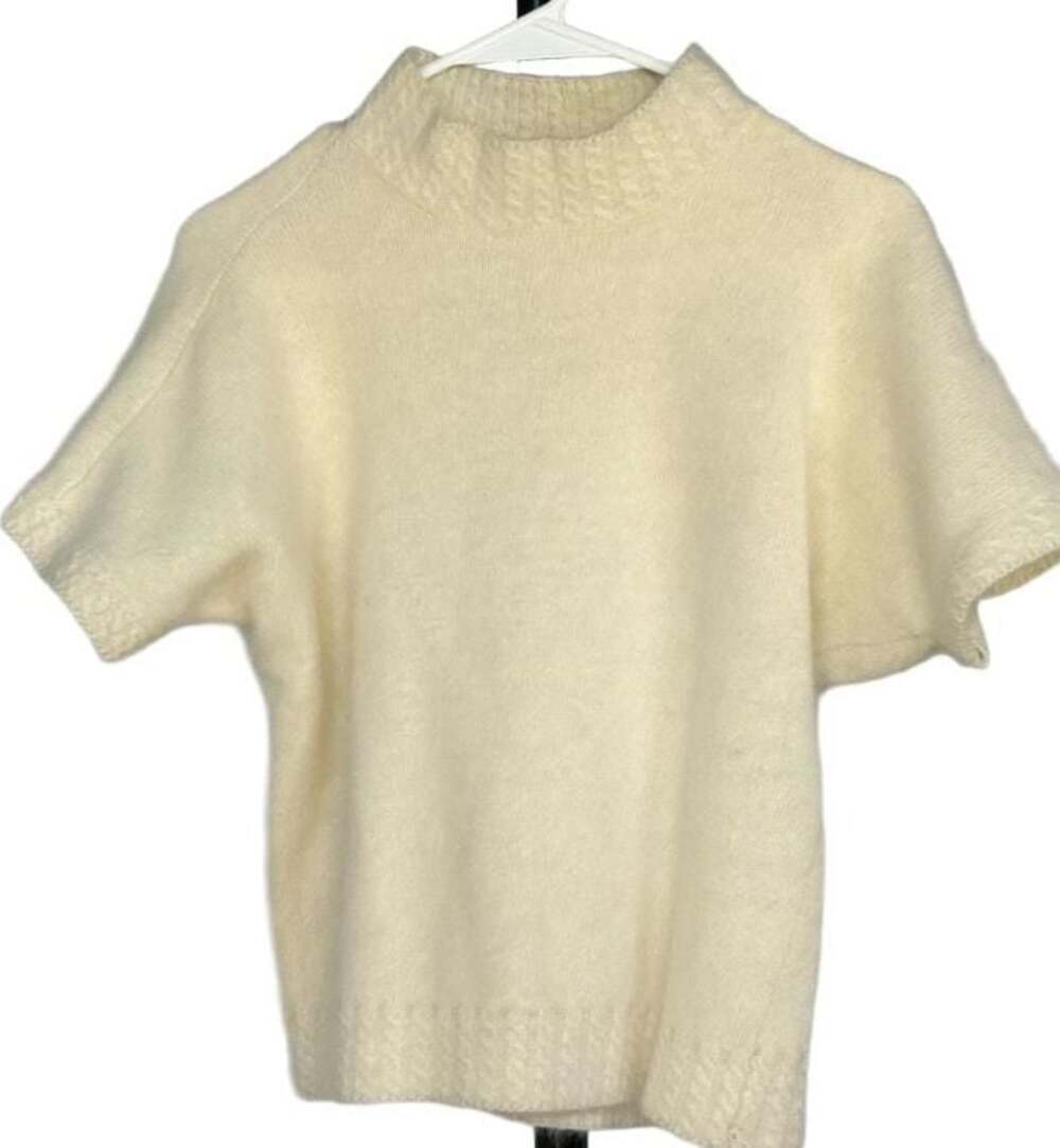 Vintage CHAUS Lambswool Angora Rabbit Hair Short Sleeve Mock Neck Knit Sweater